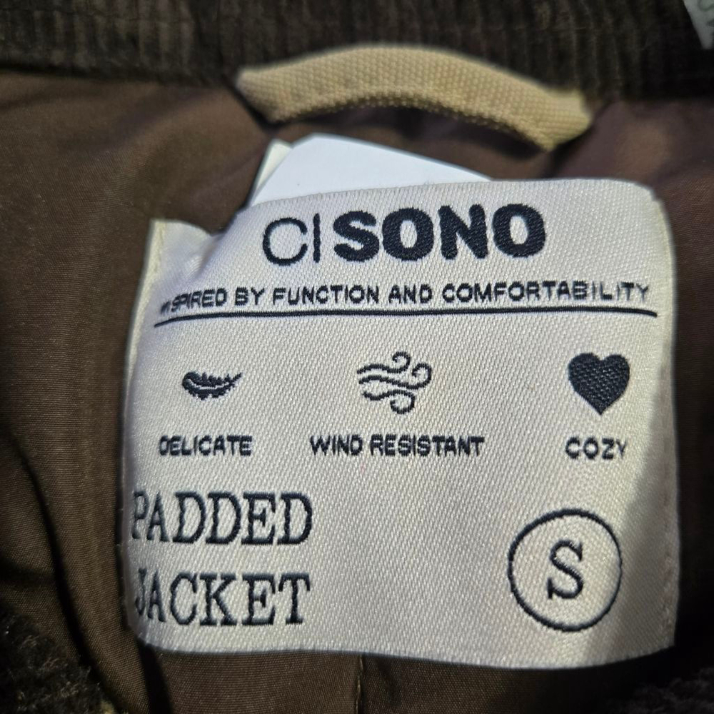 Women's CISONO Khaki Padded Utility Barn Jacket with Brown Corduroy Collar Sz S - Picture 4 of 14